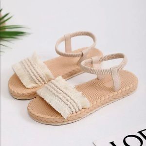 Fringe braided beige strappy sandal beach sandal flat